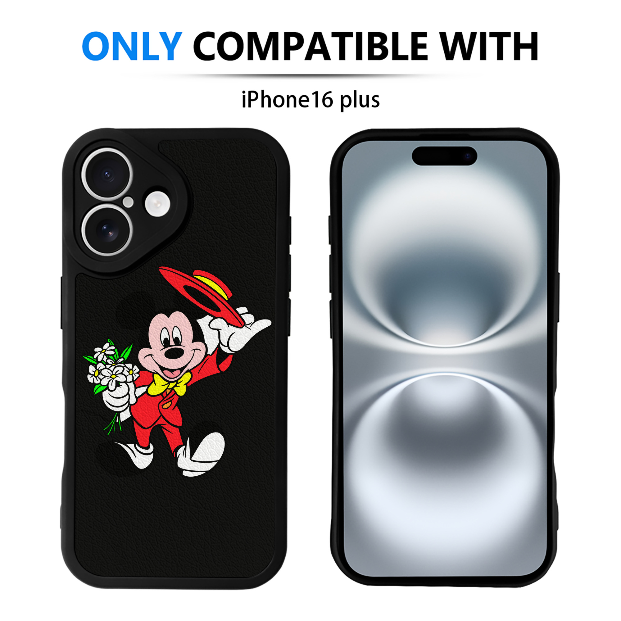 （画像用） ミッキーマウス Mickey Mouse 【iPhone 16シリーズ対応】シリコンスマホケース（レザー調） 材質：シリコン